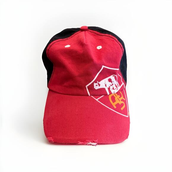 AS Roma 1927 Official Merchandise Red Black Distressed Adjustable Strapback Hat - Picture 1 of 9
